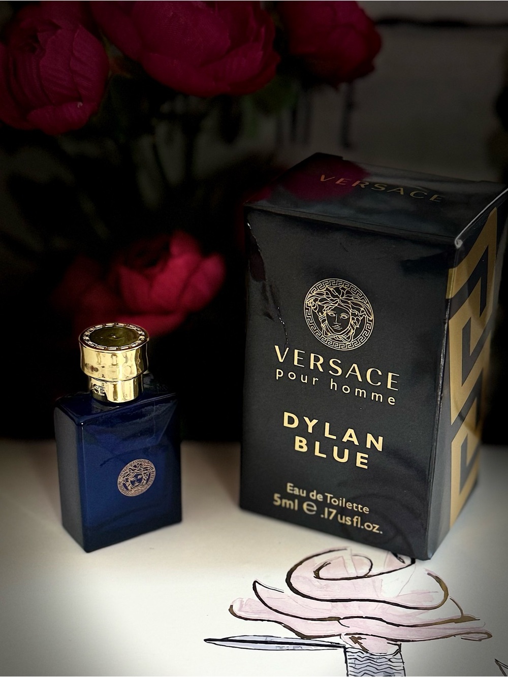 Versace Dylan Blue Mini Bottle in Deep Blue and Gold Accents